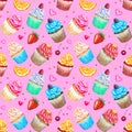 Seamless pattern with watercolor cupcakes.