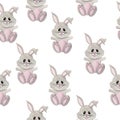 Seamless pattern with watercolor cute cartoon gray bunnies, hand painted watercolor Easter pattern for wallpaper, wrapping paper