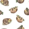 Seamless pattern with watercolor cute sloth Royalty Free Stock Photo