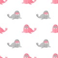 Seamless pattern with watercolor cute walrus for kids.