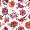 Seamless pattern with watercolor deepwater organisms