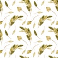 Seamless pattern with watercolor different dried fan palm leaves and floral compositions Royalty Free Stock Photo