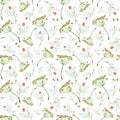 Seamless pattern of watercolor dill flowers and leaves. Greenery background.