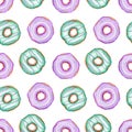 Seamless pattern with watercolor donuts. Bright Sweets for Birthday postcard, Greeting card. Background  for holiday and party. Royalty Free Stock Photo