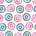 Seamless pattern with watercolor donuts. Bright Sweets for Birthday postcard, Greeting card. Background  for holiday and party. Royalty Free Stock Photo