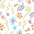 Seamless pattern of watercolor doodles drawings of different abstract decorative design elements