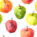 Seamless pattern with watercolor drawing apples Royalty Free Stock Photo