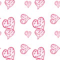 Seamless pattern watercolor drawing handmade pattern with hearts on white background, love concept, Valentine's Day, Wedding, Royalty Free Stock Photo