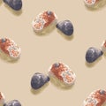Seamless pattern from watercolor drawings of decorative pebbles stones from seashore Royalty Free Stock Photo