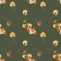 Seamless pattern with watercolor dried roses and dried fan palm leaves Royalty Free Stock Photo