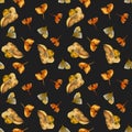 Seamless pattern of watercolor dry autumn leaves Royalty Free Stock Photo