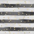 Seamless Pattern in watercolor effect - horizontal stripes in black and gray with gold confetti Royalty Free Stock Photo