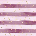 Seamless Pattern in watercolor effect - horizontal stripes in pink and purple with gold confetti