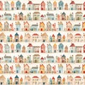 Seamless pattern with watercolor fancy houses