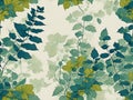 Seamless pattern with watercolor ferns and forest herbs