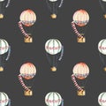 Seamless pattern with watercolor festive air balloons aerostats Royalty Free Stock Photo