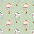 Seamless pattern with watercolor festive air balloons aerostats Royalty Free Stock Photo