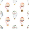 Seamless pattern with watercolor festive air balloons aerostats Royalty Free Stock Photo