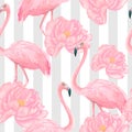 Seamless pattern of watercolor flamingos