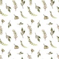 Seamless pattern watercolor floral design: branch green, leaves Royalty Free Stock Photo
