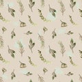 Seamless pattern watercolor floral design green leaves Royalty Free Stock Photo