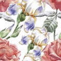 Seamless pattern with watercolor flowers.