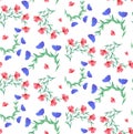 Seamless pattern with watercolor flowers and leaves Royalty Free Stock Photo