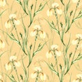 Seamless pattern with watercolor flowers lily on yellow background. Royalty Free Stock Photo