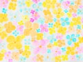 Seamless pattern of watercolor flowers in pink, orange and blue colors. Flower glade brush drawing, cute abstraction Royalty Free Stock Photo