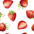 Seamless pattern with watercolor fresh strawberry isolated on white background. Hand drawn watercolor illustration Royalty Free Stock Photo