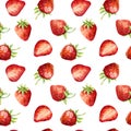 Seamless pattern with watercolor fresh strawberry isolated on white background. Hand drawn watercolor illustration Royalty Free Stock Photo