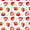 Seamless pattern with watercolor fresh strawberry isolated on white background. Hand drawn watercolor illustration Royalty Free Stock Photo