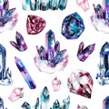 Seamless pattern with watercolor gems