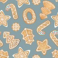 Seamless pattern with watercolor gingerbread cookies with glazing