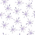 Seamless pattern with watercolor hand drawn violet snowflakes on white background