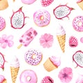 Seamless pattern with watercolor hand painted cakes Royalty Free Stock Photo