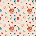 Seamless pattern with watercolor hand painted sweet and tasty cakes Royalty Free Stock Photo