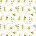 Seamless pattern with watercolor hands with green plants. Hand drawn illustration isolated on white