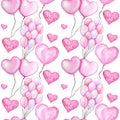 Seamless pattern Watercolor heart balloon, love Greeting card concept. Balloons texture for scrapbooking. Wedding