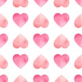 Seamless pattern with watercolor hearts. Hand drawn illustration. A cute delicate print for Valentine s Day and wedding