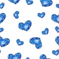 Seamless pattern with watercolor hearts.