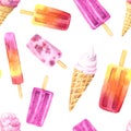 Seamless pattern with watercolor ice cream