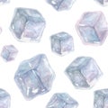 Seamless pattern with watercolor ice cubes on a white background