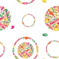 Seamless pattern Watercolor illustration set of sweets candy hand-painted. Bright colored elements on white isolated background