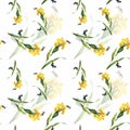 Seamless pattern with watercolor irises. Vector illustration