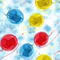 Seamless pattern with watercolor knitting elements hand drawn Royalty Free Stock Photo