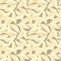 Seamless pattern with watercolor laves illustrations on beige backdrop.