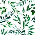 Seamless pattern with watercolor leaves, herbs and branches . Original hand drawn illustration. Botanical texture. Nature design.