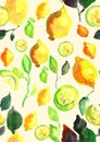 A seamless pattern of watercolor lemons