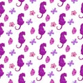 Seamless pattern with watercolor leopard,butterflies,orchid and tropical leaf.Summer print of